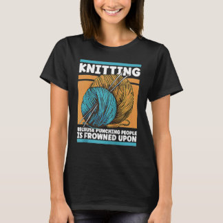 人を殴るのは非難されるから編み物をする Y Tシャツ