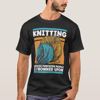 人を殴るのは非難されるから編み物をする Y Tシャツ