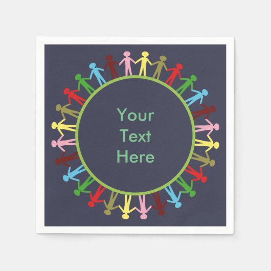 人カラフルの輪のカスタム文字 スタンダードカクテルナプキン (正面)