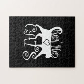 人スタイリッシュ実在は猫を愛する黒い装飾 ジグソーパズル (横)