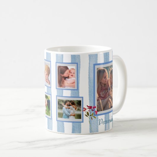 人ペット旅行ストライプ簡単6 PHOTO COLLAGE コーヒーマグカップ (正面右)