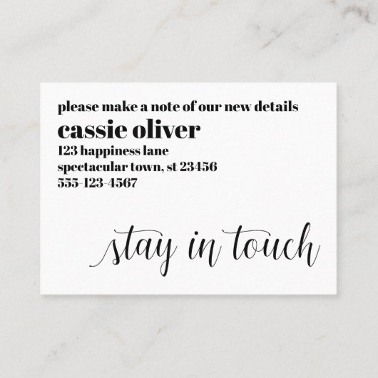 人モダンの住所カードの独身の変更 名刺 (裏面)