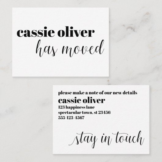 人モダンの住所カードの独身の変更 名刺 (正面/裏面)