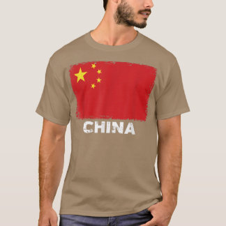 人中国の々ヴィンテージ中国フラグ Tシャツ
