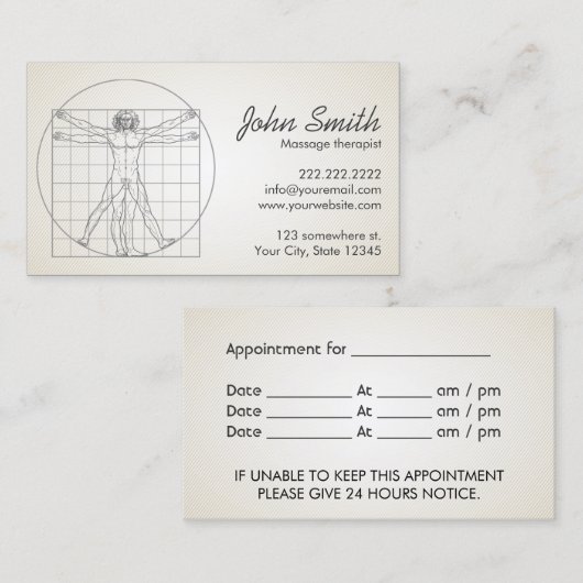 人体のマッサージセラピストのアポイントメントカード 予約カード (正面/裏面)