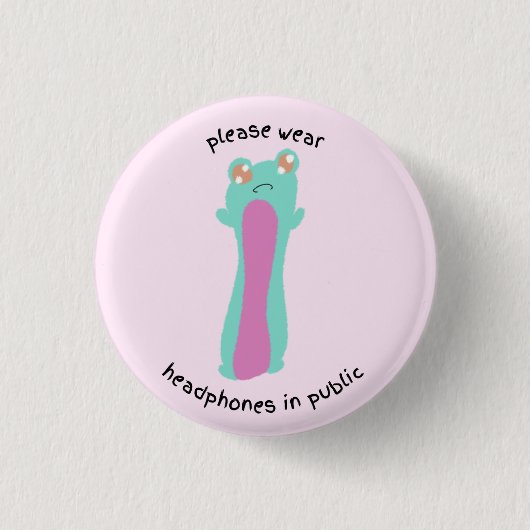 人前で衣服ヘッドフォンを使う 缶バッジ (正面)