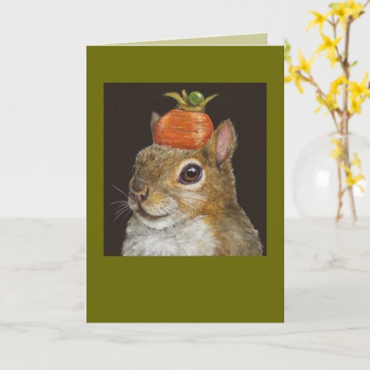 人参カード付きリス カード (黄色い花)