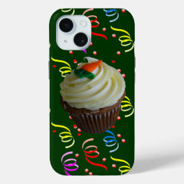 人参ケーキカップケーキと紙吹雪 iPhone 15ケース