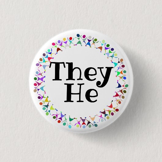 人型図形の中のThey+He代名詞 サークルボタン 缶バッジ (正面)