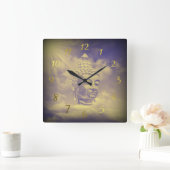 人工的な太陽を持つ彩色された雲に覆われた仏 スクエア壁時計 (ホーム)