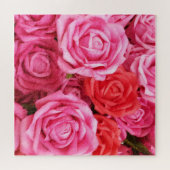 人工的な赤いバラの背景クローズアップ ジグソーパズル (横)