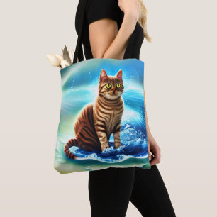 人工知能の動物の猫を水に乗せる トートバッグ
