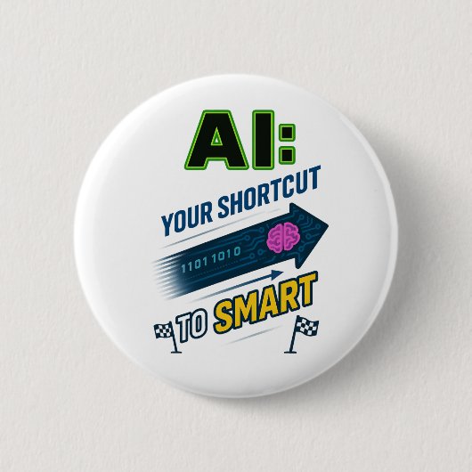 人工知能へのAI頭が切れるのショートおもしろいカット 缶バッジ (正面)