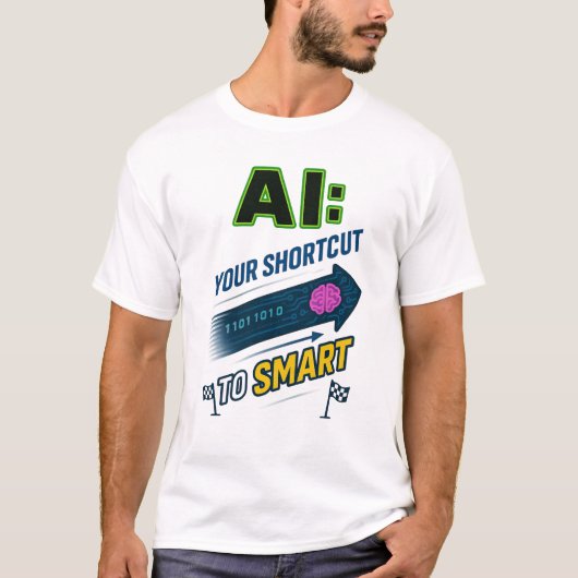 人工知能へのAI頭が切れるのショートおもしろいカット Tシャツ (正面)