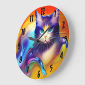 人工知能動物の猫座り ラージ壁時計 (傾斜)