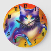 人工知能動物の猫座り ラージ壁時計 (正面)