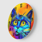 人工知能動物の猫顔 ラージ壁時計 (傾斜)