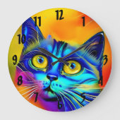 人工知能動物の猫顔 ラージ壁時計 (正面)