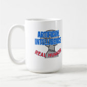 人工知能実在、ユーモア.wホワイトBG コーヒーマグカップ (左)