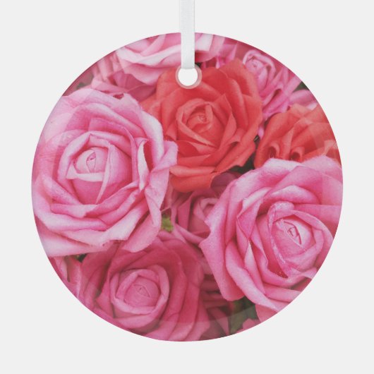 人工赤バラ背景クローズアップ ガラスオーナメント (正面)