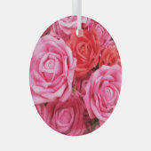 人工赤バラ背景クローズアップ ガラスオーナメント (正面右)
