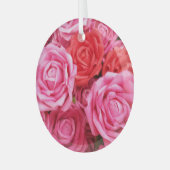 人工赤バラ背景クローズアップ ガラスオーナメント (正面左)