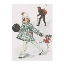 人形で小さな女の子を追うクランプス