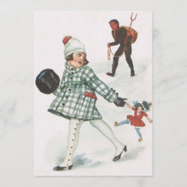 人形で小さな女の子を追うクランプス