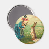 人形とウサギの女の子ヴィンテージ復活祭 マグネット (正面/裏面)