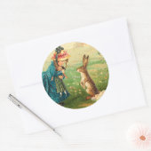 人形とウサギの女の子ヴィンテージ復活祭 ラウンドシール (封筒)