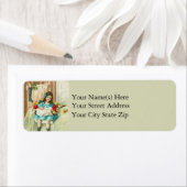 人形とクリスマスモーニングのヴィンテージ ラベル (インサイチュ)