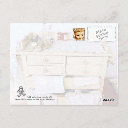 人形とヴィンテージ交換テーブル ポストカード (裏面)