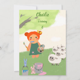 人形のカラフル絵を描パーティー 招待状