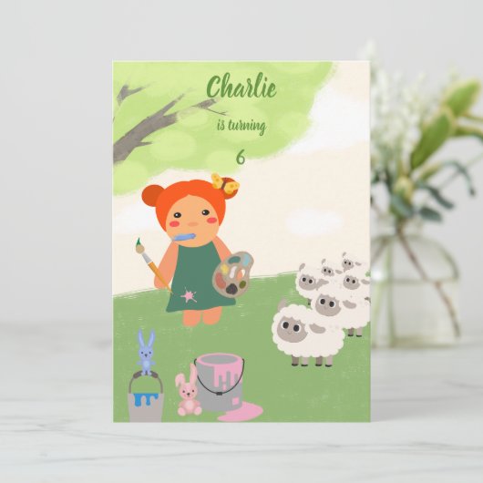 人形のカラフル絵を描パーティー 招待状 (スタンド正面)