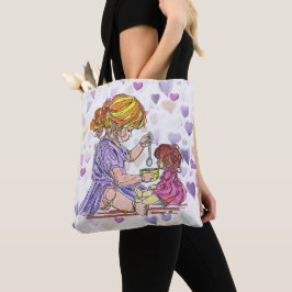人形をあやしている女の子 トートバッグ トートバッグ