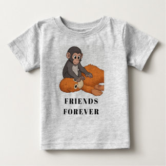 人形を持った赤ちゃんザル ベビーTシャツ