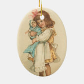 人形を持つヴィンテージのクリスマスの挨拶の女の子 セラミックオーナメント (裏面)