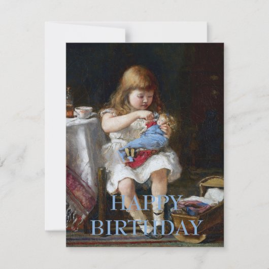人形を持つ不安な小さな母の誕生日おめでとう (正面)
