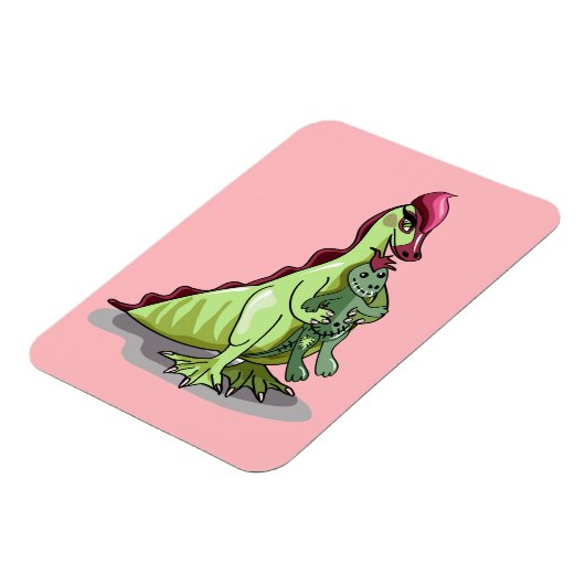 人形を持つ女性のハドロサウルス。 マグネット (左側)