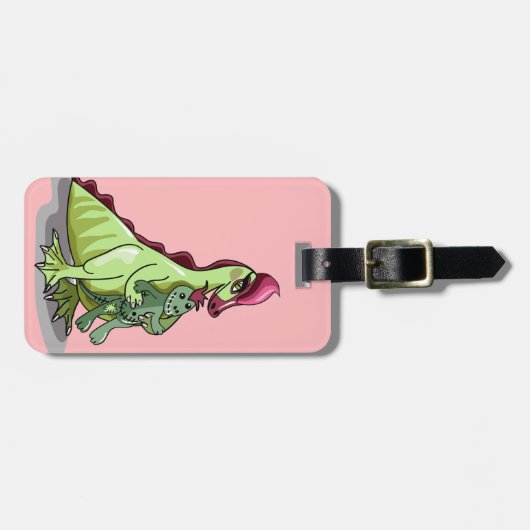 人形を持つ女性のハドロサウルス。 ラゲッジタグ (正面横)