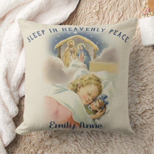 人形を持つ宗教クリスマスの小さな女の子 クッション (ブランケット)