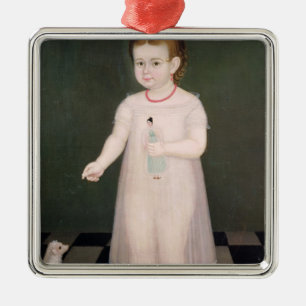人形を持つ若い女の子、1838年 メタルオーナメント