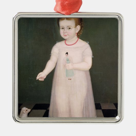 人形を持つ若い女の子、1838年 メタルオーナメント (正面)