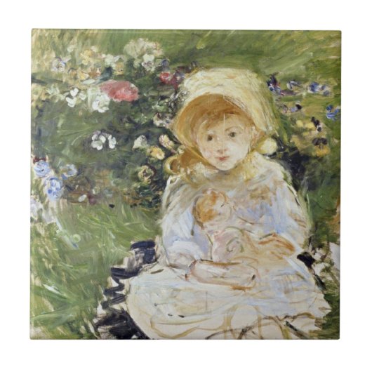 人形を持つ若い女の子(Berthe Morisot) タイル (正面)