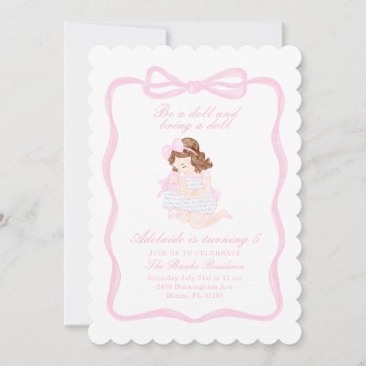 人形を誕生日す名門私立校風のる 招待状 (正面)