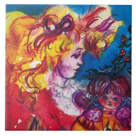 人形クリスマスかわいらし付き小さな女の子 タイル (正面)