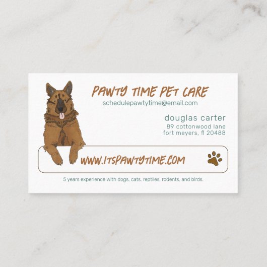 人形ドッグウォーカーペットサービスビジネスカード 名刺 (裏面)
