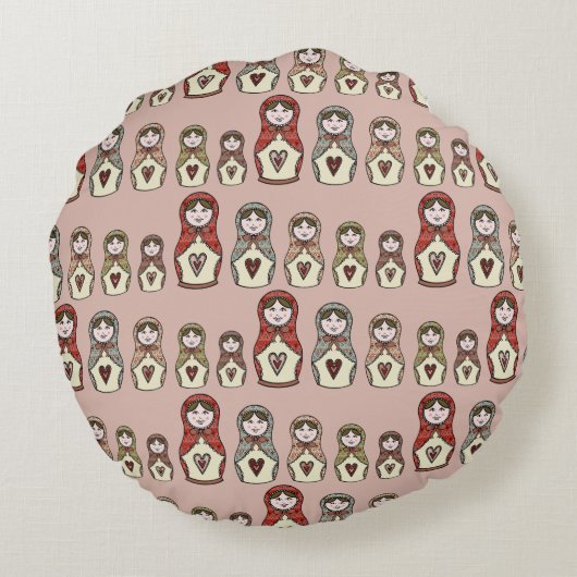 人形パーソナライズされたロシアのマトリヨスカクッション ラウンドクッション (裏面)
