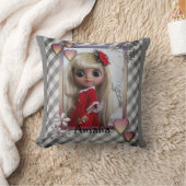 人形パーソナライズされた女の子かわいい漫画ハートfl クッション (ブランケット)