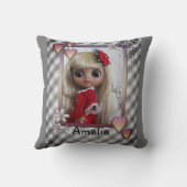 人形パーソナライズされた女の子かわいい漫画ハートfl クッション (裏面)